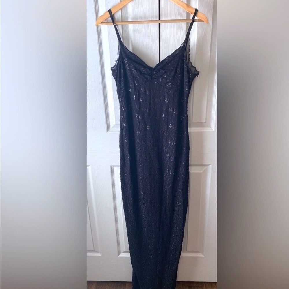 VINTAGE MASQUERADE Black Tonal Metallic Floral Whimsigoth Prom Maxi Dress 9/10